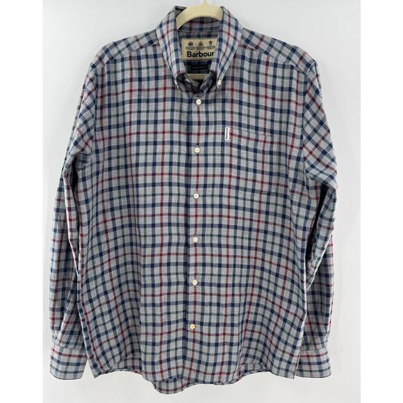 Barbour Mens Coll Thermo Weave Flannel Checkered Shirt Button down S M - Picture 1 of 5